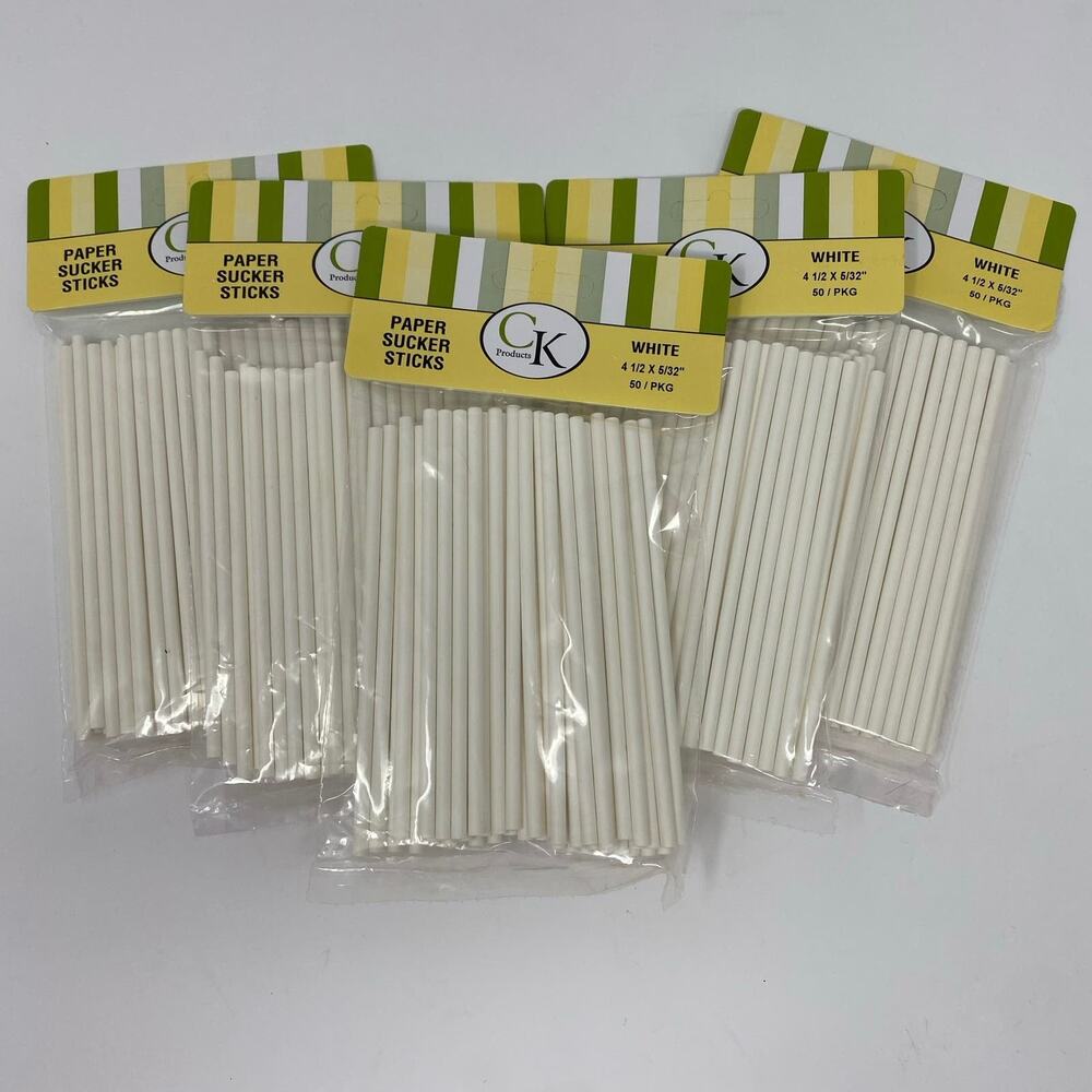 White paper sucker sticks NEW 4.5” x 5/32” 5 packs, 250 total